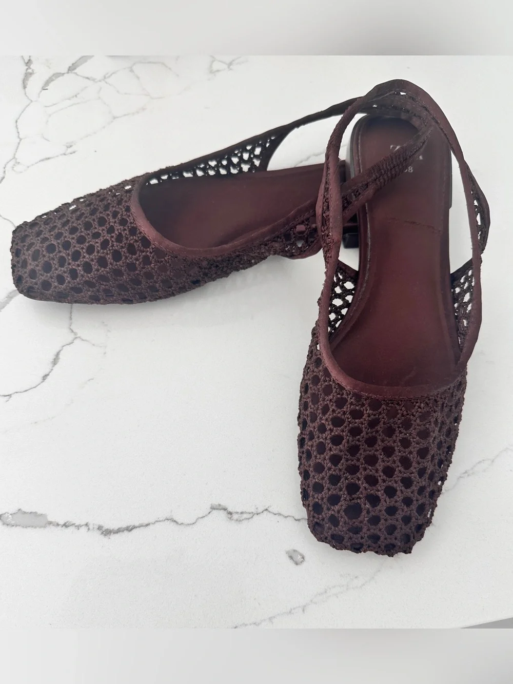 Zara Brown Crochet Slingback Flats - Picture 4 of 6